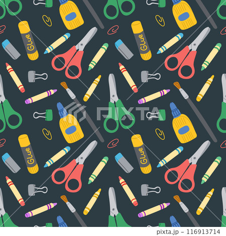 Seamless pattern with flat art craft supplies 116913714