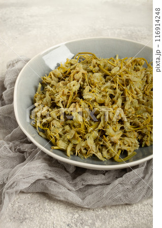 Jonjoli, Colchian klekachka, Georgian appetizer, pickled jonjoli, no people 116914248