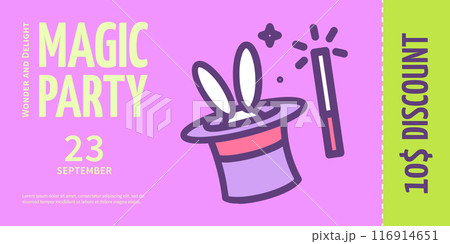 Halloween Magic Party Coupon Horizontal Placard Poster Banner Card Template. Vector Halloween Magic Party Coupon Horizontal Placard Poster Banner Card Template. Vector 116914651