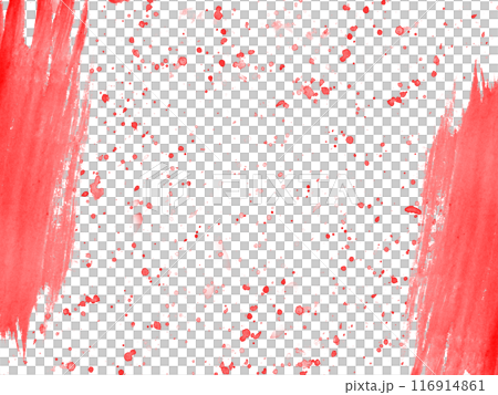 Celebration composition with brush strokes and splashes in red colors. Abstract backdrop with empty space for text. Horizontal frame for Happy Canada Day greeting card. Watercolor illustration 116914861
