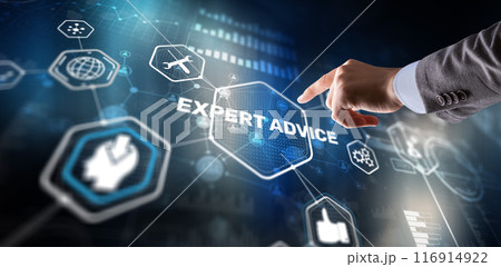 Businessman touching finger on the virtual screen and selecting Expert advice 116914922