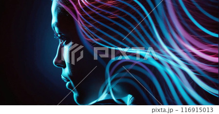 Auditory perception, person listens or hearing deteriorates , waveforms visualize sounds propagating in the surrounding air 116915013