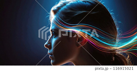 Auditory perception, person listens or hearing deteriorates , waveforms visualize sounds propagating in the surrounding air 116915021