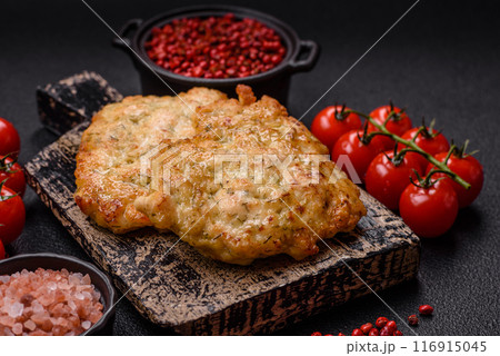 Delicious fried pork or chicken chops breaded with salt and spices 116915045
