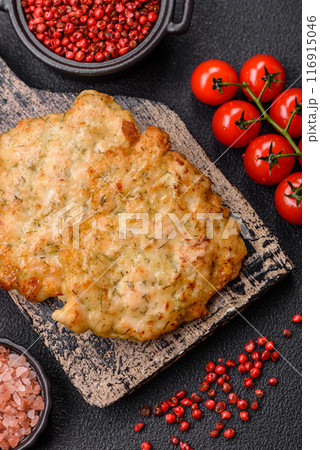 Delicious fried pork or chicken chops breaded with salt and spices 116915046