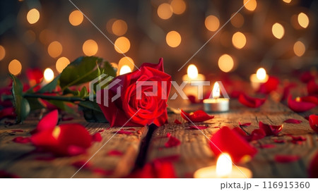 valentines day background, social media background for vday, full of romance cards with love, red rose and candles. 116915360