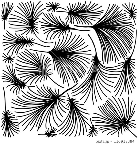 Seamless background black palm leaves. Hand drawing. Not AI, Vector illustration. 116915394