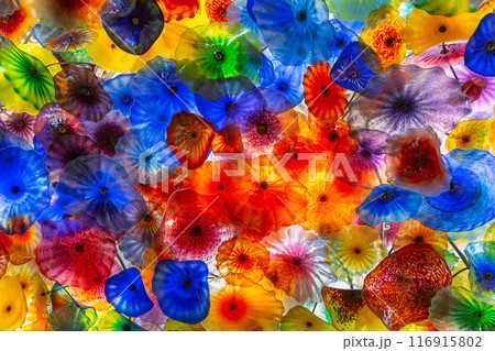 Blown glass ceiling in Las Vegas bellagio hotel Blown glass ceiling in Las Vegas bellagio hotel 116915802
