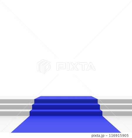 Blue carpet on stairs on white background Blue carpet on stairs on white background 116915905