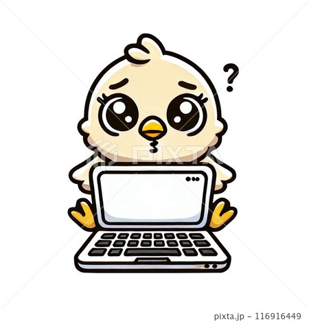 パソコンの使い方がわからず困っているヒヨコ 116916449