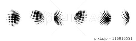 set of Dotted halftone 3D spheres. perspective halftone gradient texture globe 116916551