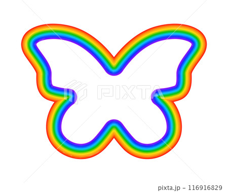Butterfly icon with rainbow borders. Chameleon or monarch silhouette. Flying insect sign isolated on white background. Summer, happy or lgbt theme. Vector illustration Butterfly icon with rainbow borders. Chameleon or monarch silhouette. Flying insect sign isolated on white background. Summer, happy or lgbt theme. Vector illustration 116916829