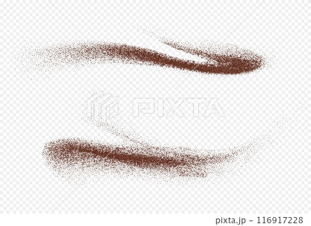 Flying coffee or chocolate powder, dust particles in motion, ground splash Flying coffee or chocolate powder, dust particles in motion, ground splash 116917228