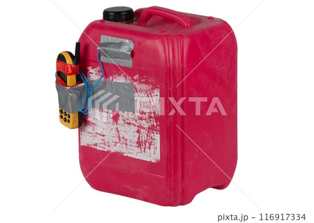 Red jug IED bomb with cell phone fuse. 116917334