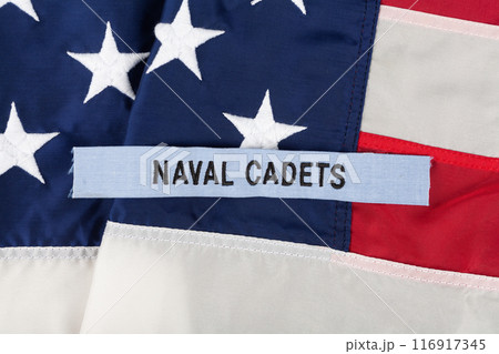 U.S. Naval Cadets Branch Tape on national USA flag U.S. Naval Cadets Branch Tape on national USA flag 116917345