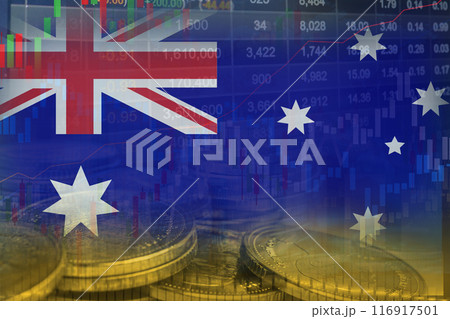 Stock market investment trading financial, coin and Australia flag or Forex for analyze profit finance business trend data background. 116917501