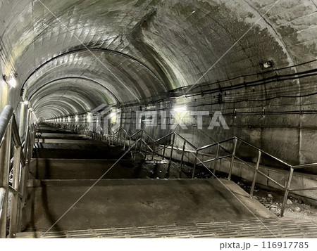 土合駅_日本一のもぐら駅_下り線新潟方面に向かう地下81mにあるホームに繋がる462段の階段 116917785