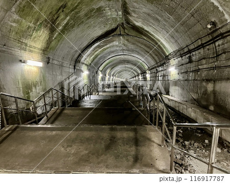 土合駅_日本一のもぐら駅_下り線新潟方面に向かう地下81mにあるホームに繋がる462段の階段 116917787