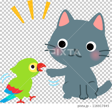 じゃれ合う猫とオウム じゃれ合う猫とオウム 116917845