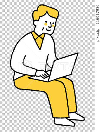 老人坐在電腦前工作 116917956