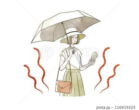 日傘をさして暑がっている女性 日傘をさして暑がっている女性 116919325