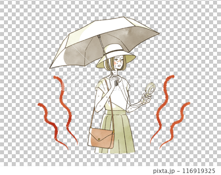 打著陽傘感覺很熱的女人 116919325