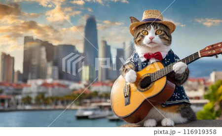 ギターを弾くさすらいの猫 116919358
