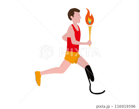 トーチを持って走る義足のランナー。 116919396