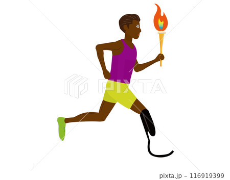 トーチを持って走る義足のランナー。 トーチを持って走る義足のランナー。 116919399