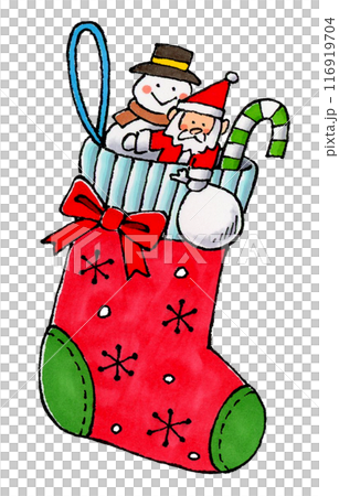 サンタと雪だるまの人形と靴下 サンタと雪だるまの人形と靴下 116919704
