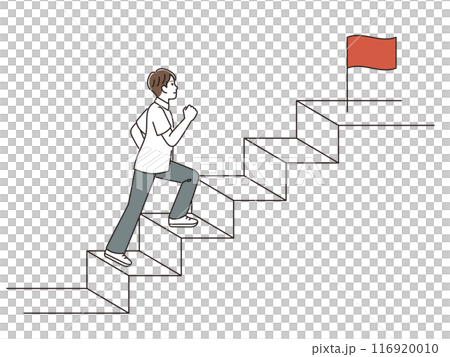 A male junior high school student climbing the stairs to the finish line A male junior high school student climbing the stairs to the finish line 116920010