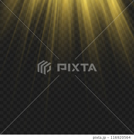 Radiant golden light rays shining from the top left corner. Vector Radiant golden light rays shining from the top left corner. Vector 116920564