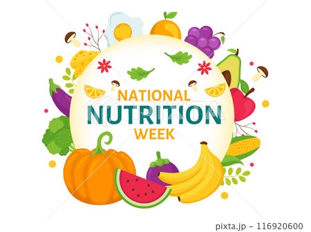 National Nutrition Week Day Vector Illustration on September 7 with Healthy Food and Lifestyle Choice such as Fruits and Vegetables in the Background National Nutrition Week Day Vector Illustration on September 7 with Healthy Food and Lifestyle Choice such as Fruits and Vegetables in the Background 116920600