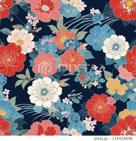 大きな花がたくさん描かれている和風背景 116920696
