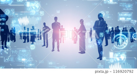 多国籍ビジネスパーソンとデジタルテクノロジー　バナー・広告向け横長ビジュアル 116920792