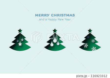 Star, Christmas Ball and Snowflake on Christmas Tree. Winter and Merry christmas element in paper cut style. Vector illustration. Star, Christmas Ball and Snowflake on Christmas Tree. Winter and Merry christmas element in paper cut style. Vector illustration. 116921012