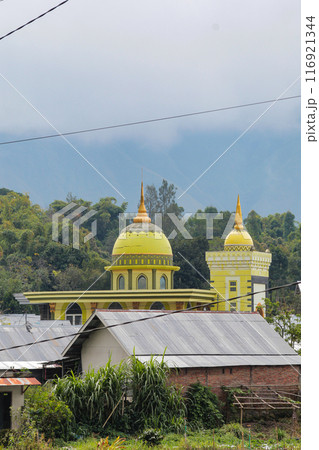 Light green domed mosque in Sembalun, Lombok, Indonesia 116921344