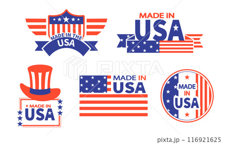 Made in USA . Set of various america badges and emblems . Vector . 116921625