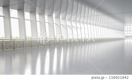 Empty airport walkway interior with window glasses 116921842