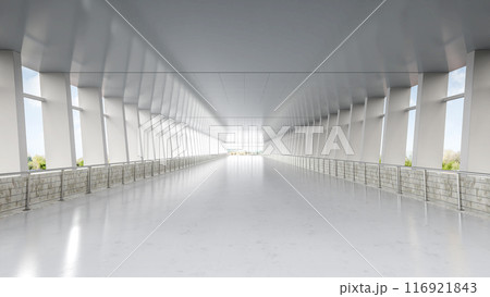 Empty airport walkway interior with window glasses 116921843