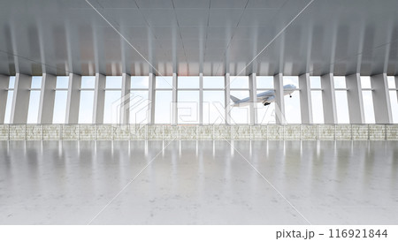 Empty airport walkway interior with window glasses 116921844