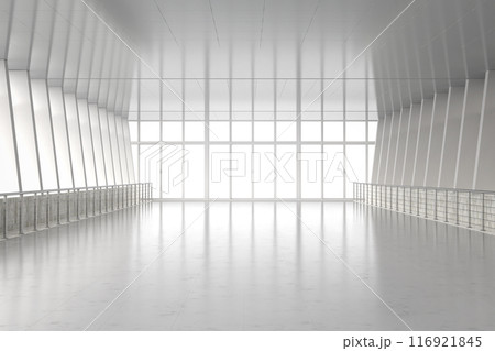 Empty airport walkway interior with window glasses 116921845