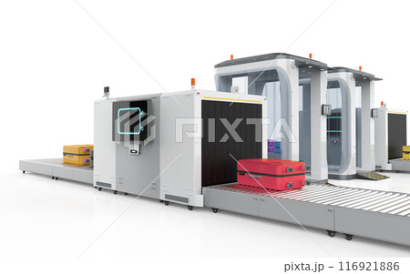 Airport security checkpoint with security gates and scanner machine 116921886