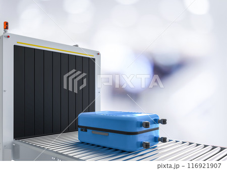Luggage scanner machine is scanning luggage in airport 116921907
