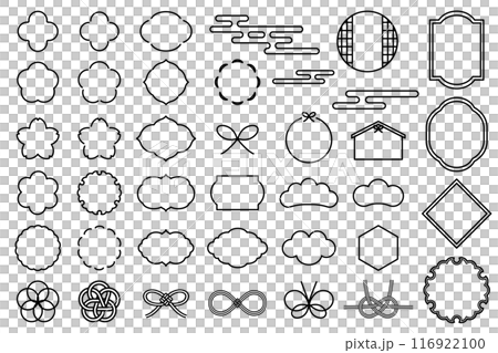 シンプルな和風の装飾イラストセット 吹き出し あしらい フレーム 水引 シンプルな和風の装飾イラストセット 吹き出し あしらい フレーム 水引 116922100