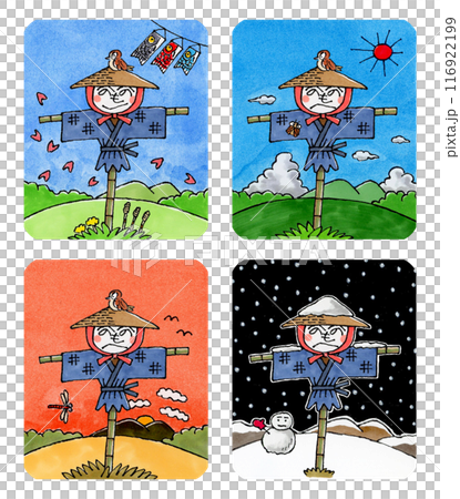 Scarecrow Spring, Summer, Autumn and Winter Set 116922199