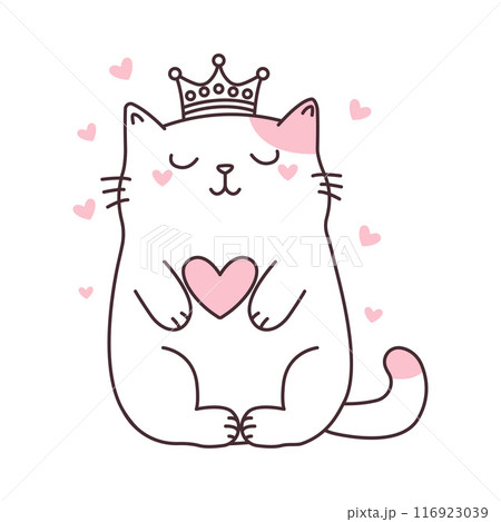 Cute Love Pet Cat Cartoon Character Sleeping Wearing Crown Vector Illustration Cute Love Pet Cat Cartoon Character Sleeping Wearing Crown Vector Illustration 116923039