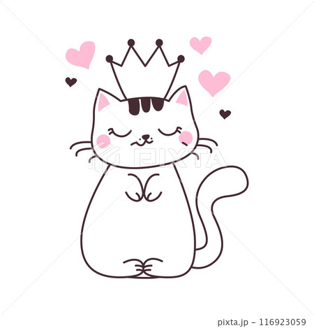 Cute Love Pet Cat Cartoon Character Sleeping Wearing Crown Vector Illustration Cute Love Pet Cat Cartoon Character Sleeping Wearing Crown Vector Illustration 116923059