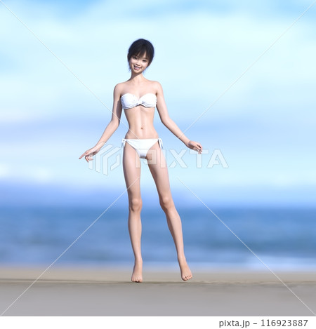 3DCG 白い水着の女性 海辺にて 3DCG 白い水着の女性 海辺にて 116923887