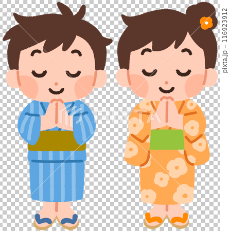 穿著浴衣手牽手的孩子 116923912